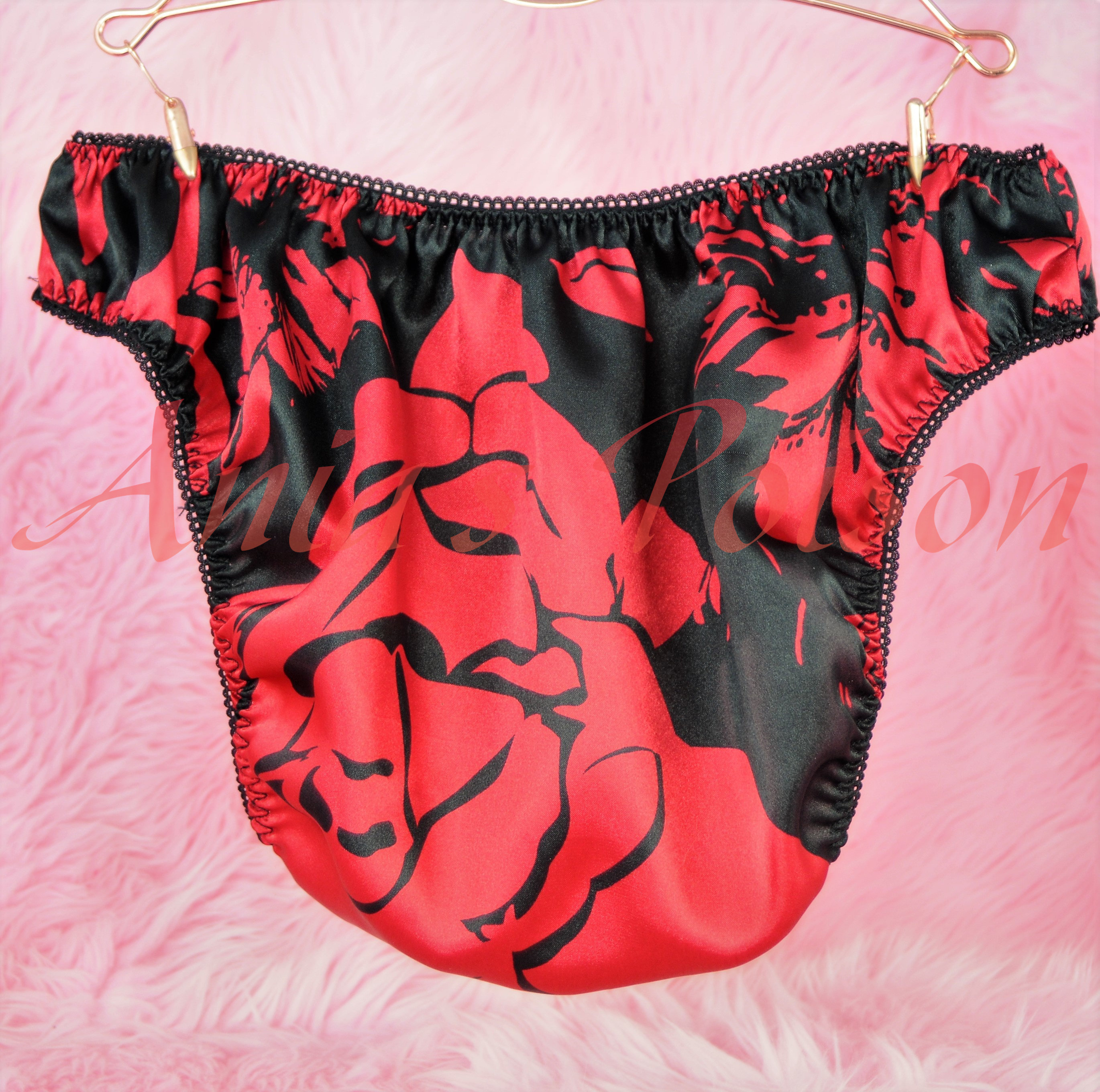 Anias Poison Full Solid color bikini cut Frilly Lace trim Soft satin lined SISSY panties for men MANTIES sz S - XXL