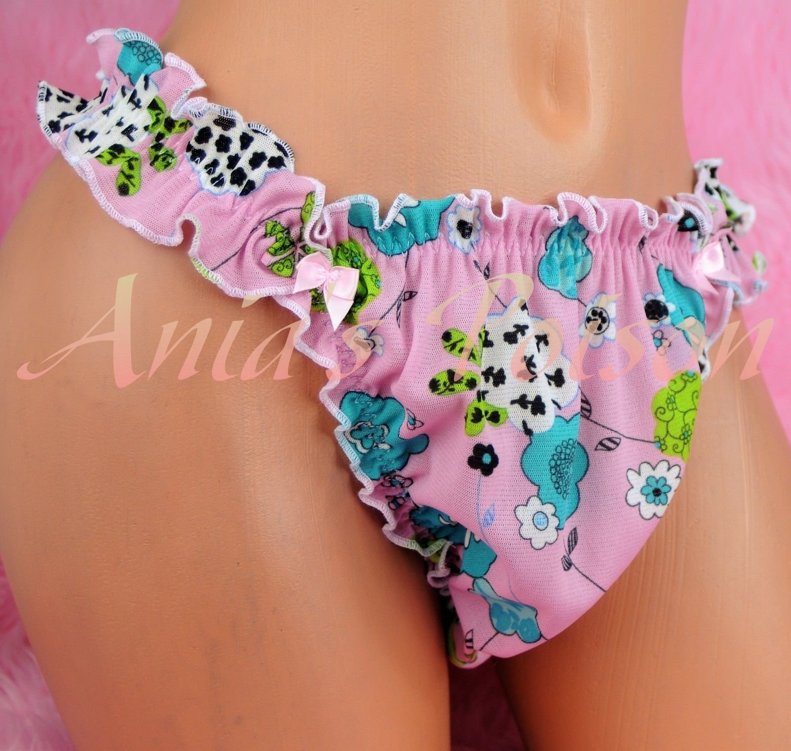 MANties S M L XL XXL Girly floral Mesh stretch Ruffled string bikini sissy mens panties