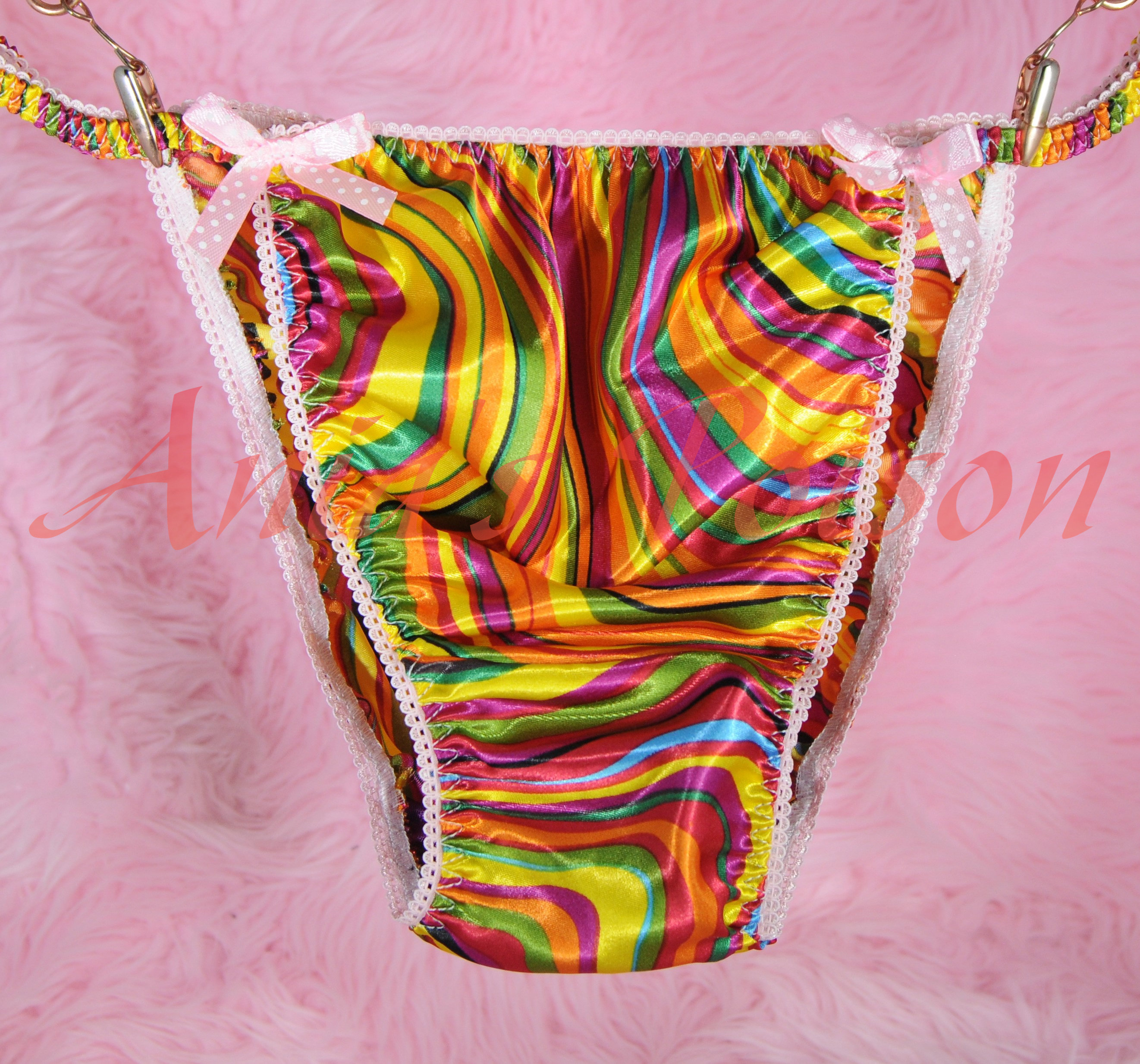 Candy Lollipop Swirl Vintage style rainbow Pride 100% polyester string bikini sissy mens underwear panties 00293