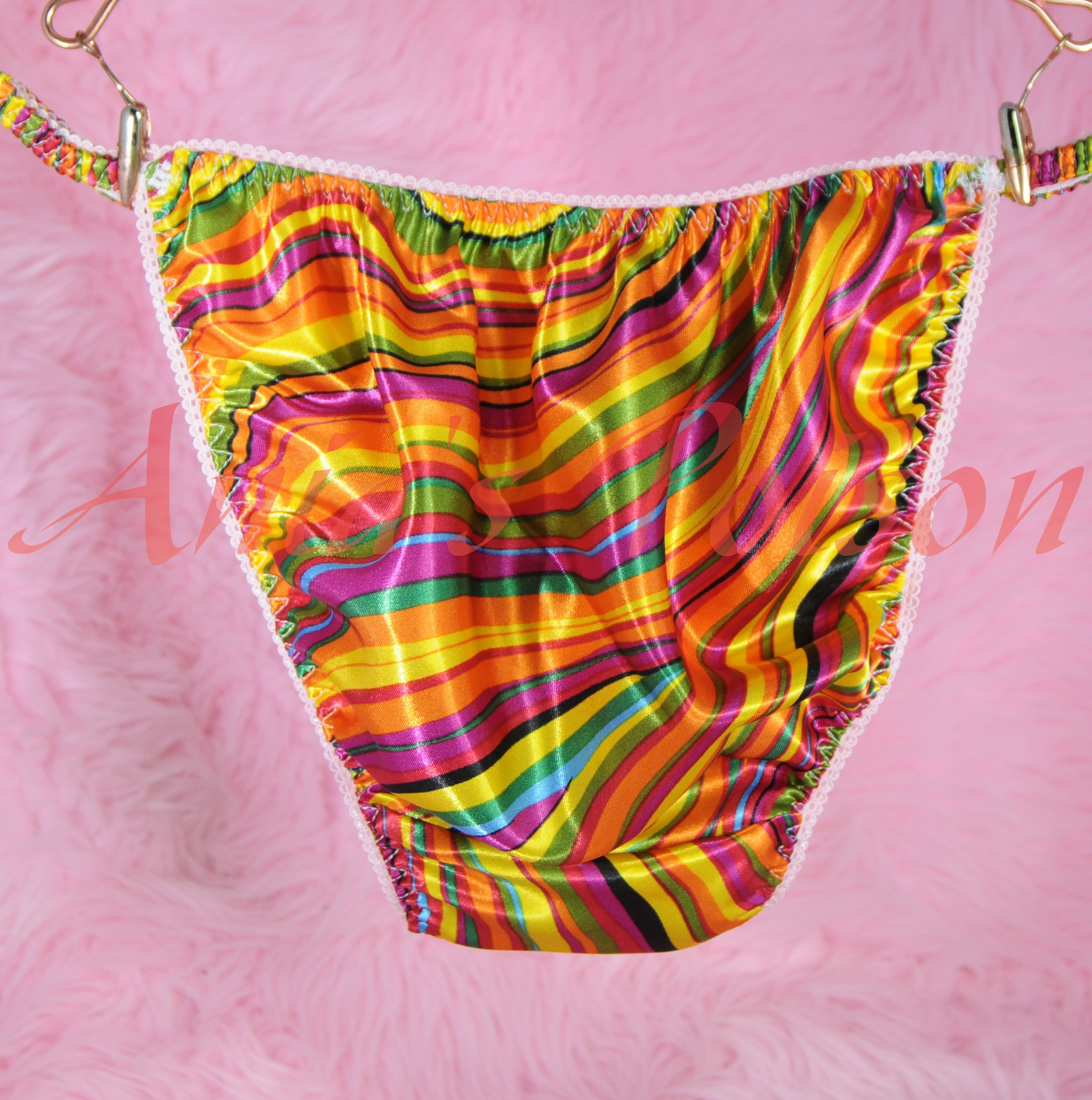 Candy Lollipop Swirl Vintage style rainbow Pride 100% polyester string bikini sissy mens underwear panties