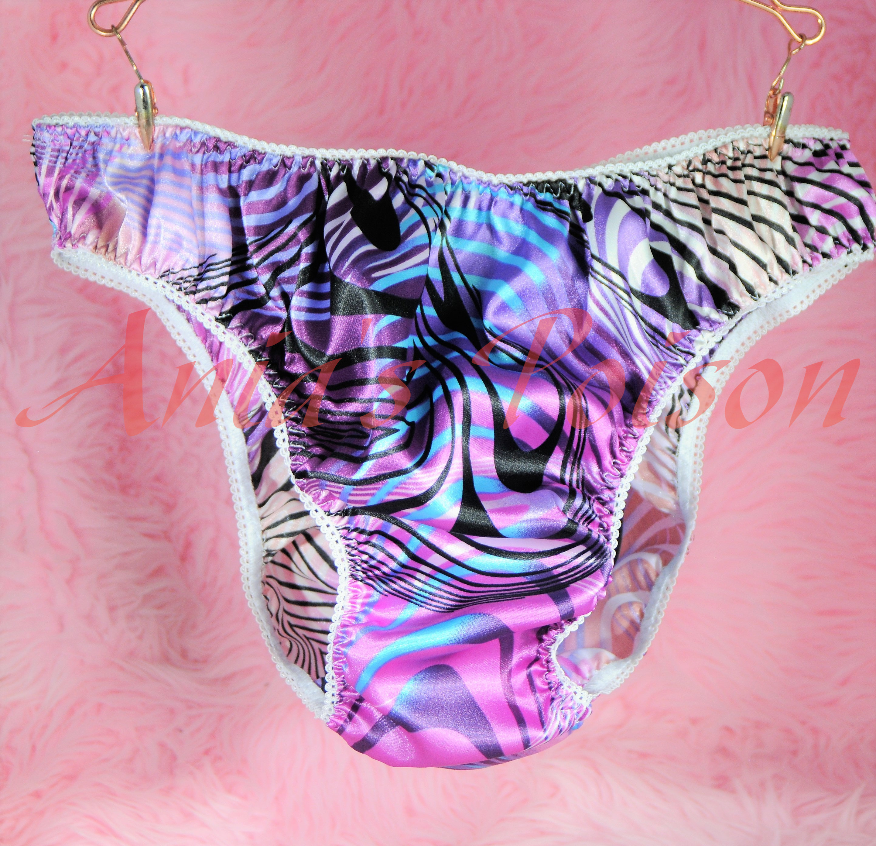 Anias Poison Full Solid color bikini cut Frilly Lace trim Soft satin lined SISSY panties for men MANTIES sz S - XXL