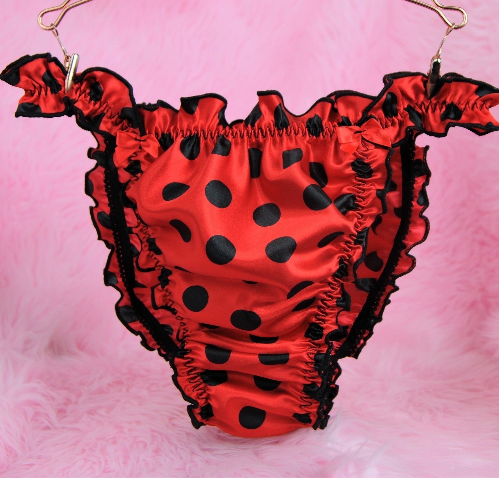 Ania's Poison Sissy Panties S - XXL Polka Dot shiny Rare 100% polyester string Ruffled bikini sissy mens underwear panties 00182