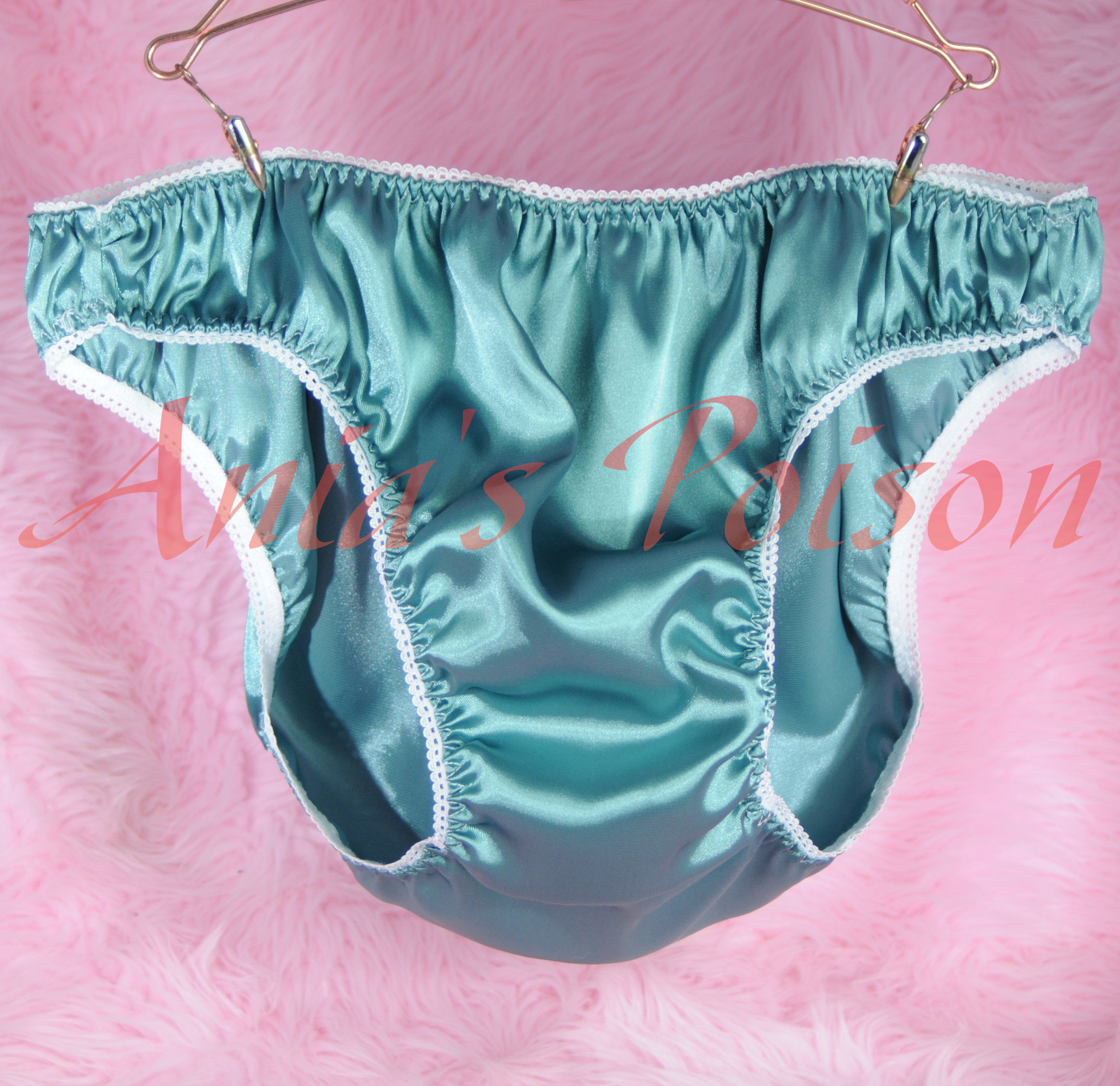 Anias Poison Full Solid color bikini cut Frilly Lace trim Soft satin lined SISSY panties for men MANTIES sz S - XXL