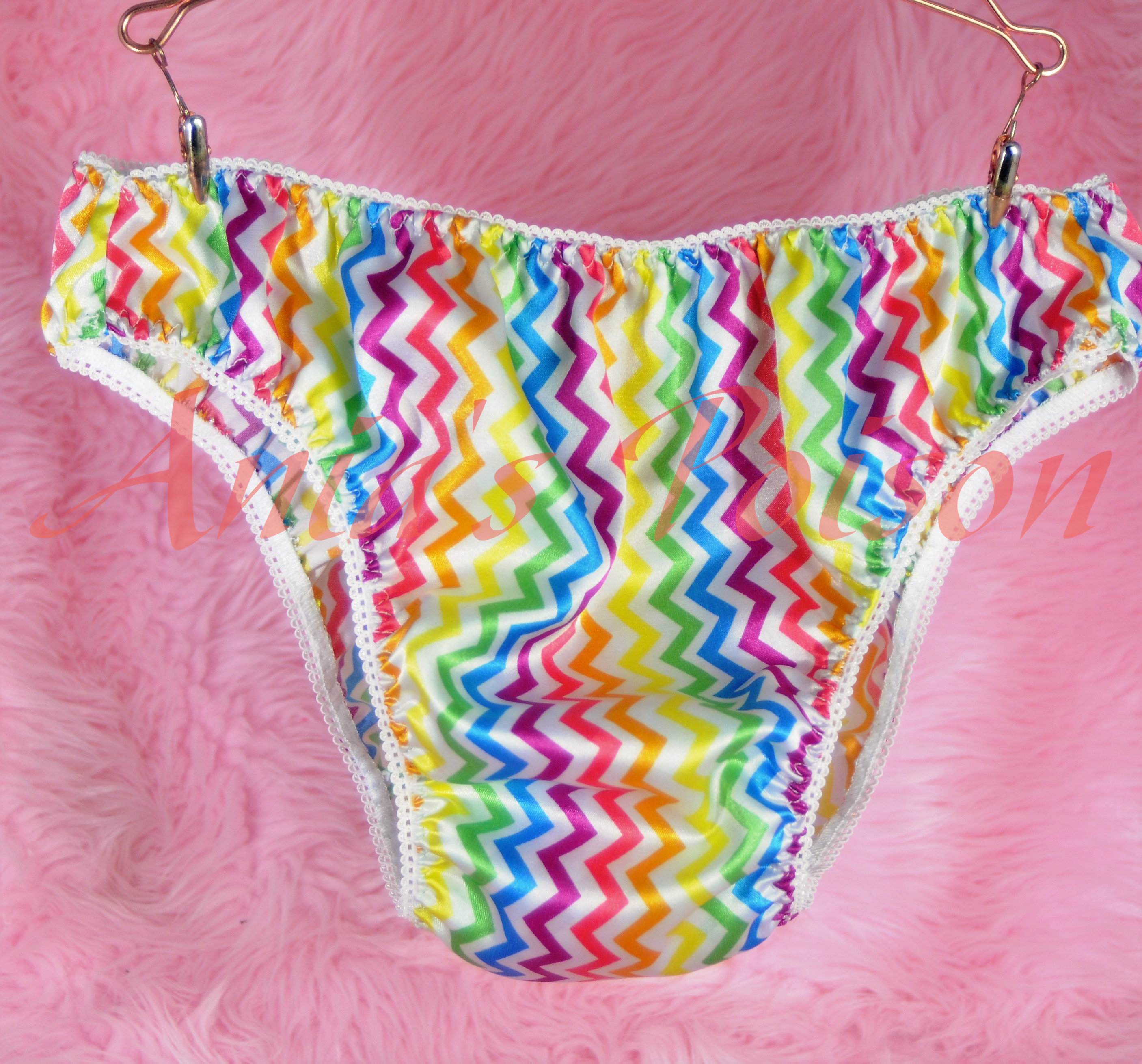 Anias Poison Full Solid color bikini cut Frilly Lace trim Soft satin lined SISSY panties for men MANTIES sz S - XXL