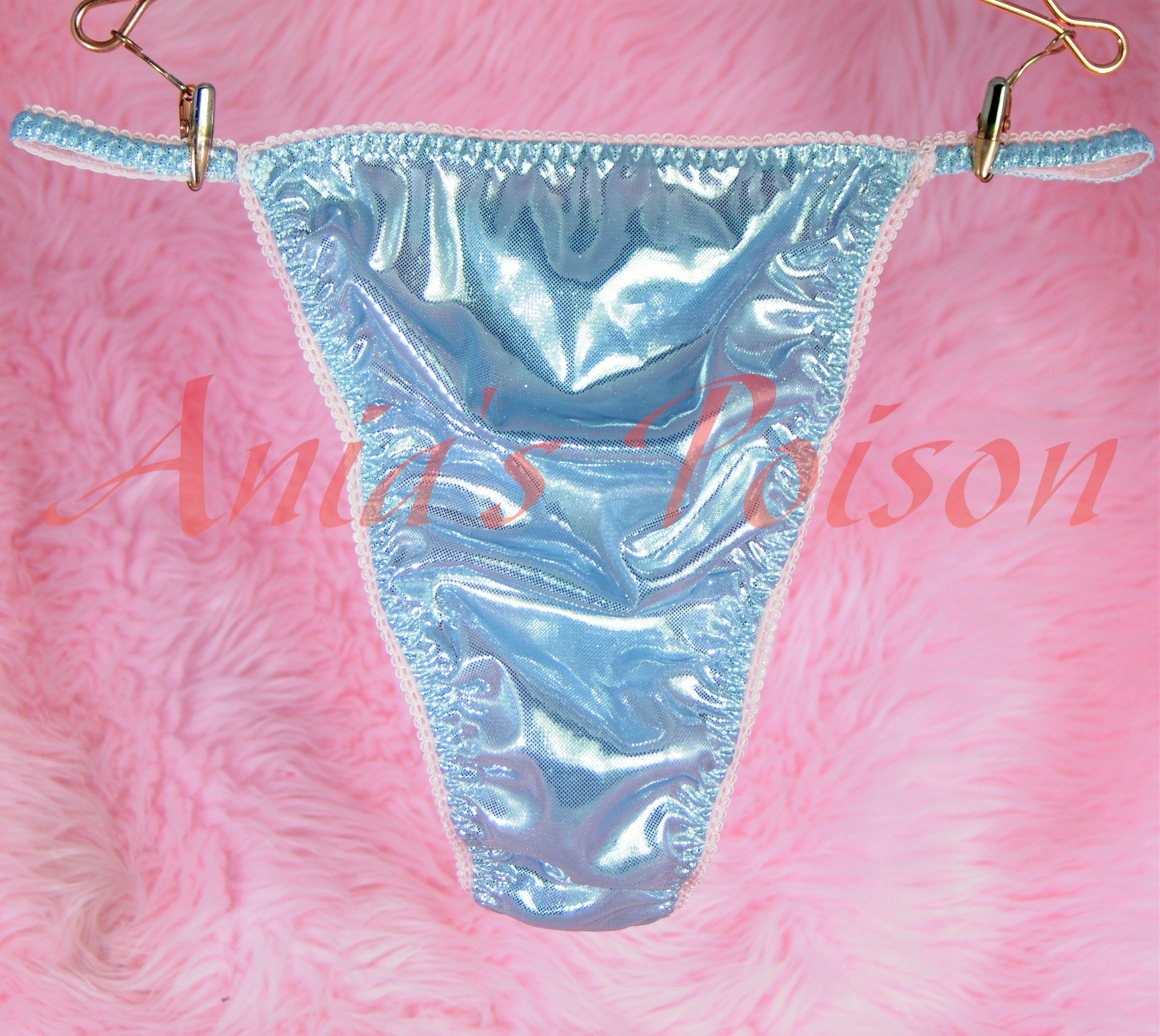 Ultimate Mens satin MANties little slave sissy pouch string side thong humiliation exotic metallic panties OS 00185