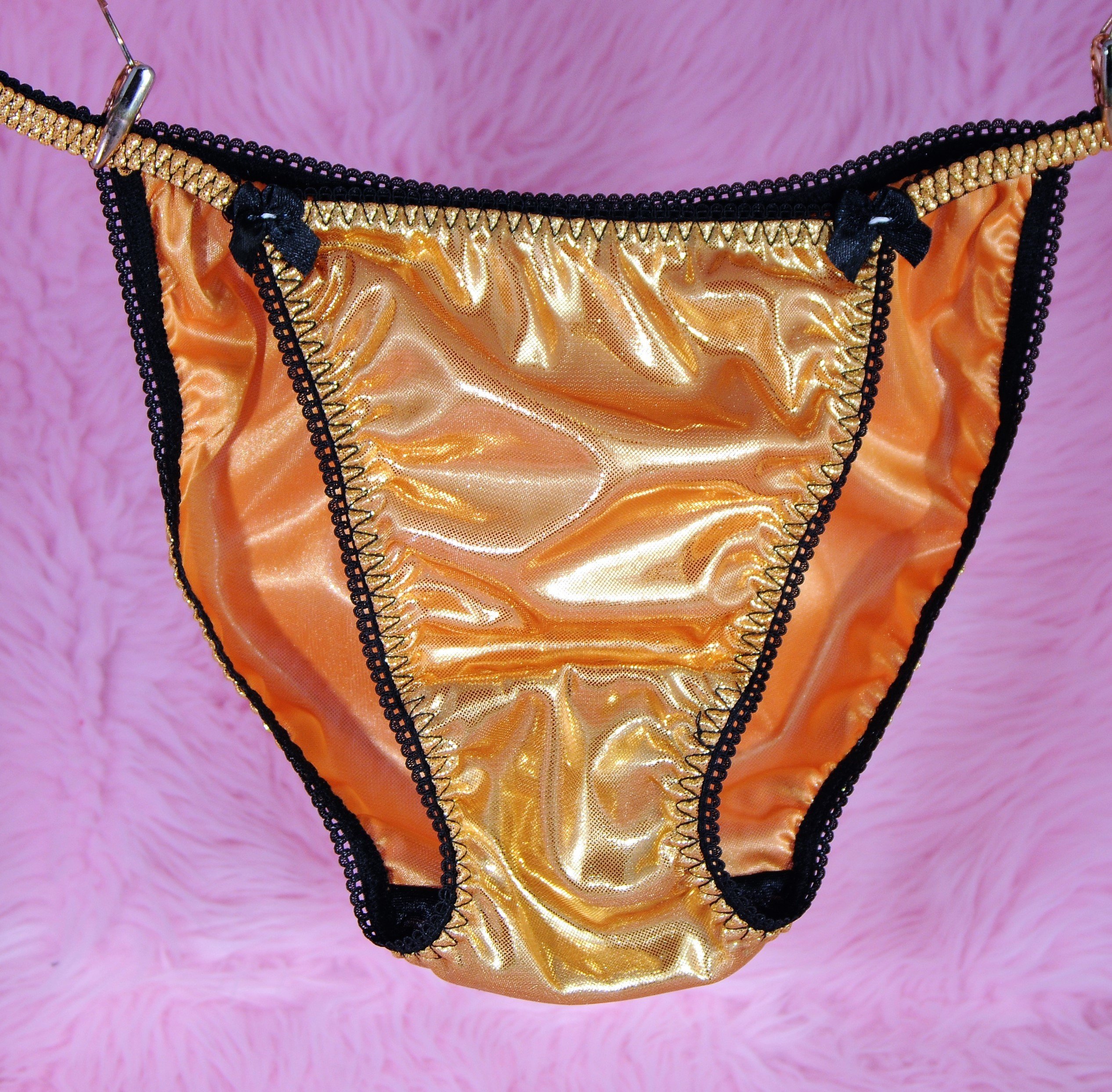 Halloween Orange Black Foil ladies Metallic panties String bikini size S-XXL