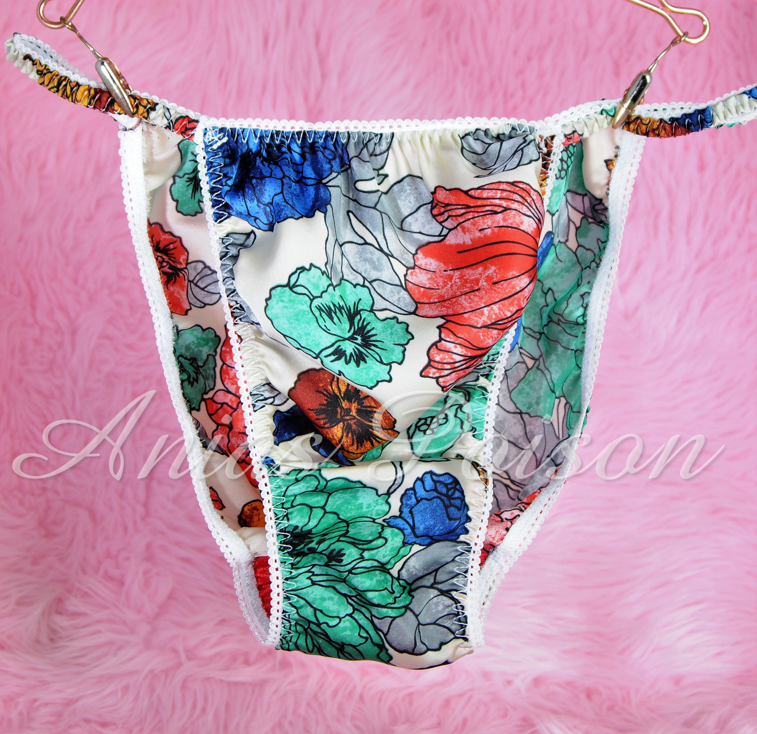 Ania's Poison Mens Panties S - XXL Floral watercolor Prints 100% polyester string bikini sissy mens underwear panties 00204
