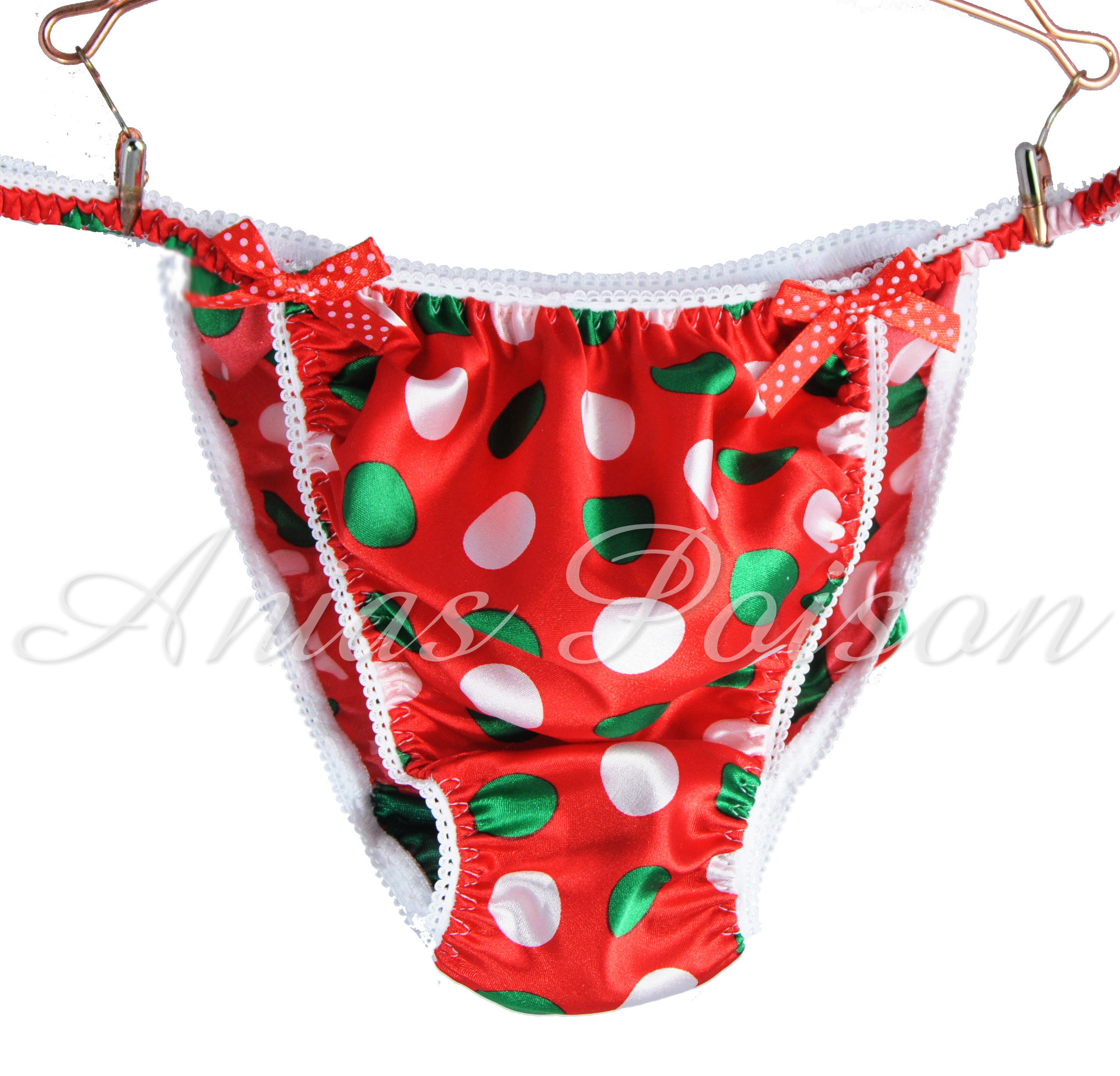 Ania's Poison Original Christmas Polka Dot shiny Rare 100% polyester string bikini sissy mens underwear panties 00207