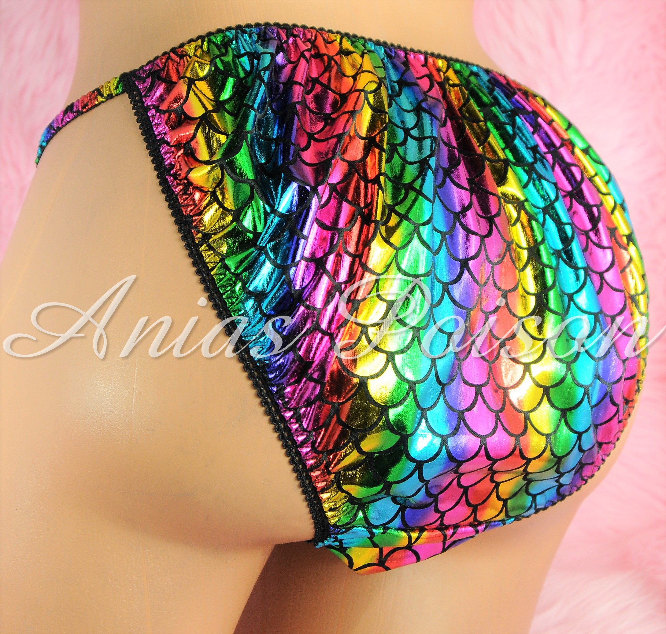Anias Poison MANties S M L XL XXL metallic shiny FOIL Scaly Mermaid string bikini sissy mens Dancer panties