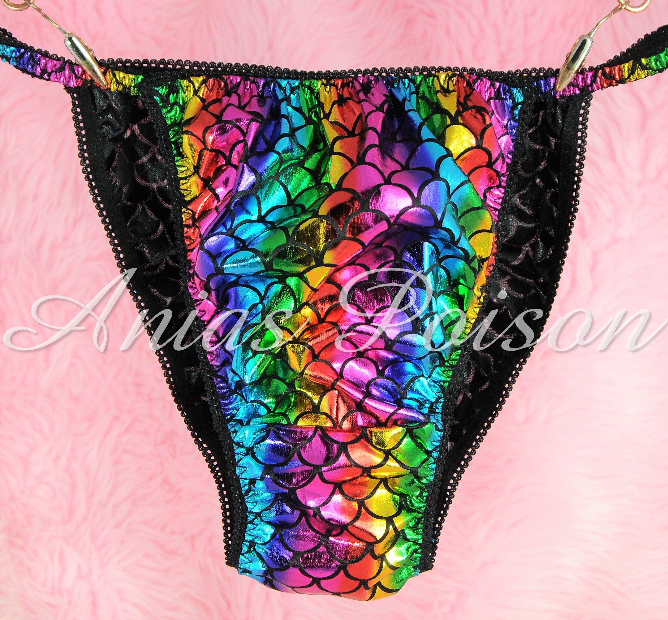 Anias Poison MANties S M L XL XXL metallic shiny FOIL Scaly Mermaid string bikini sissy mens Dancer panties