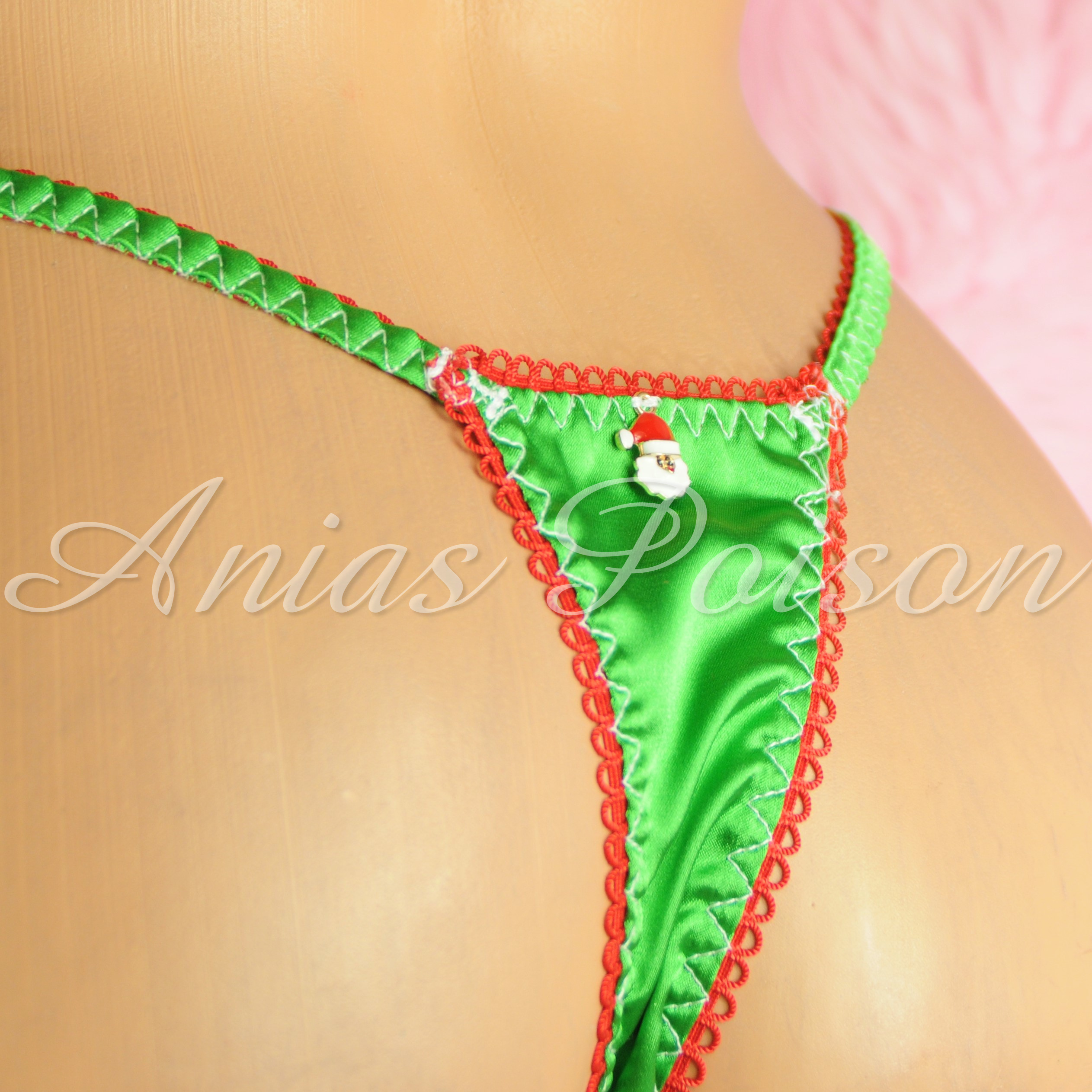 CHRISTMAS COLLECTION! Satin lace shiny satin string LADIES triangle T thong panties S/M LXL