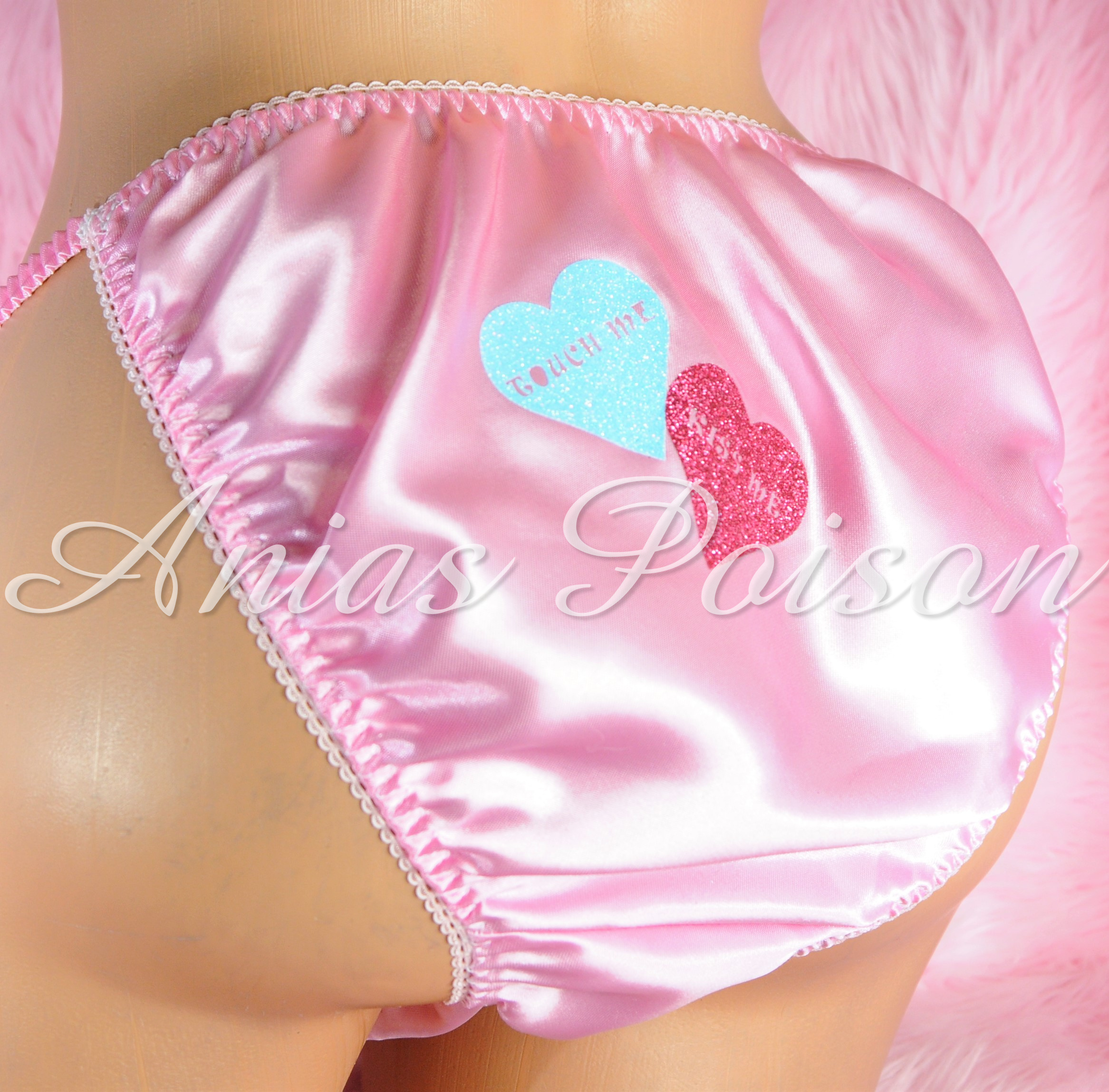Valentine's Day Satin Mens Sissy Custom Conversation Heart 80s style string bikini panties 00225