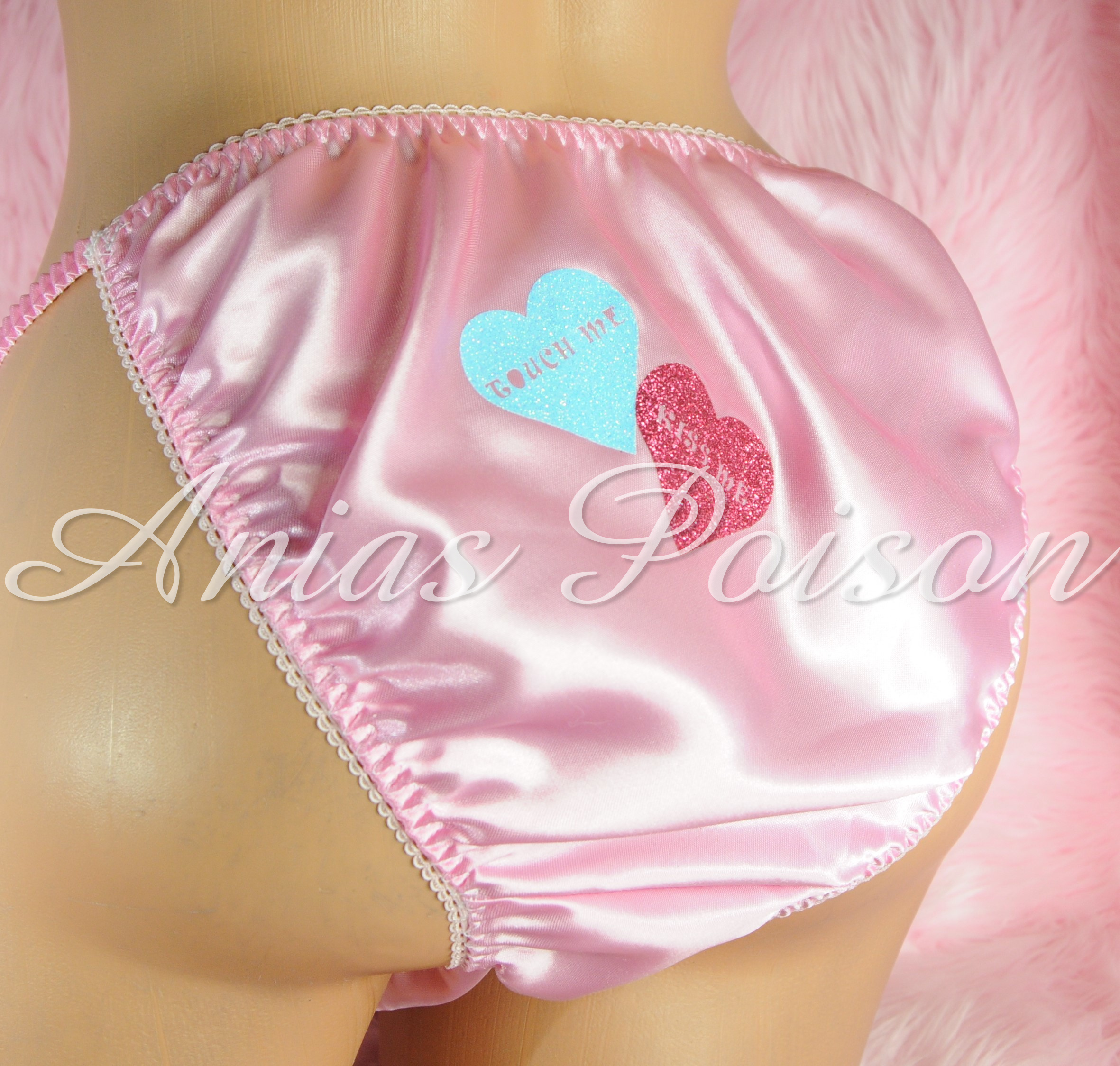 Valentine's Day Satin Mens Sissy Custom Conversation Heart 80s style string bikini panties