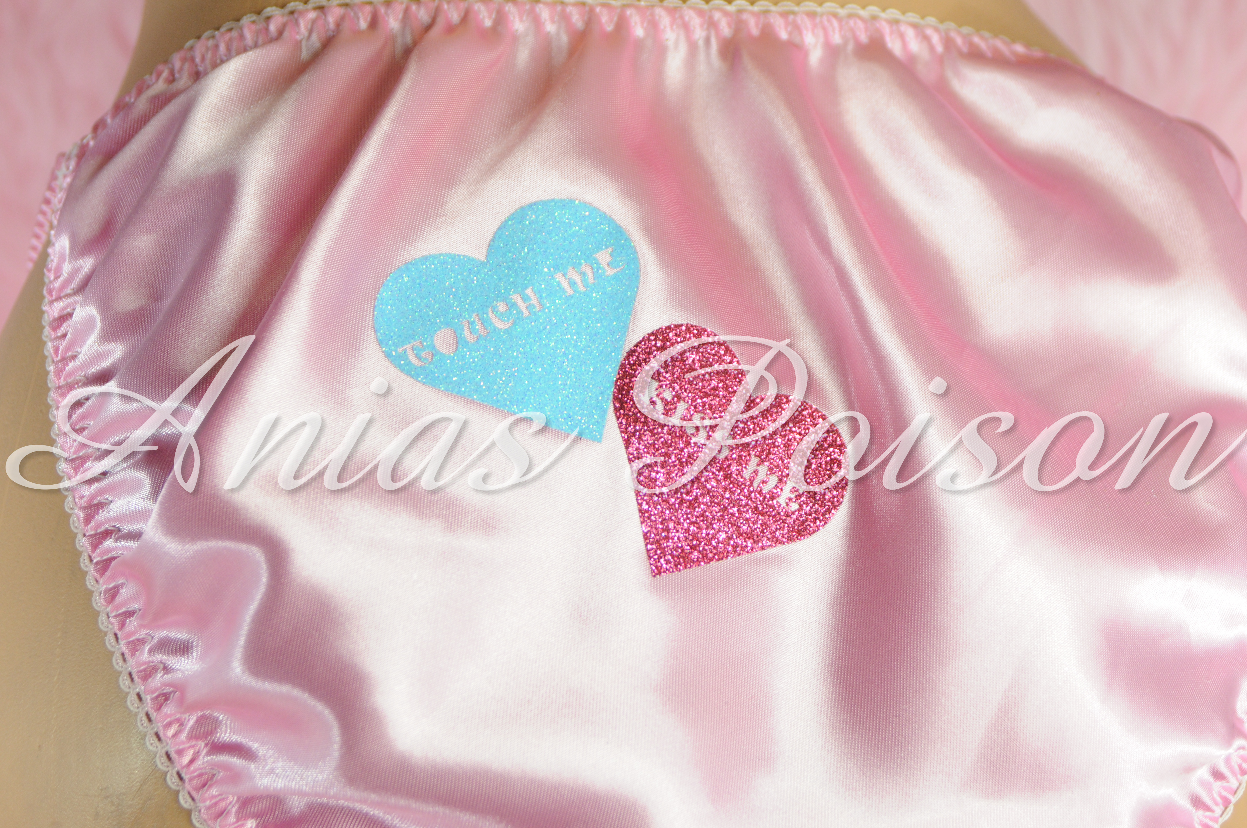 Valentine's Day Satin Mens Sissy Custom Conversation Heart 80s style string bikini panties
