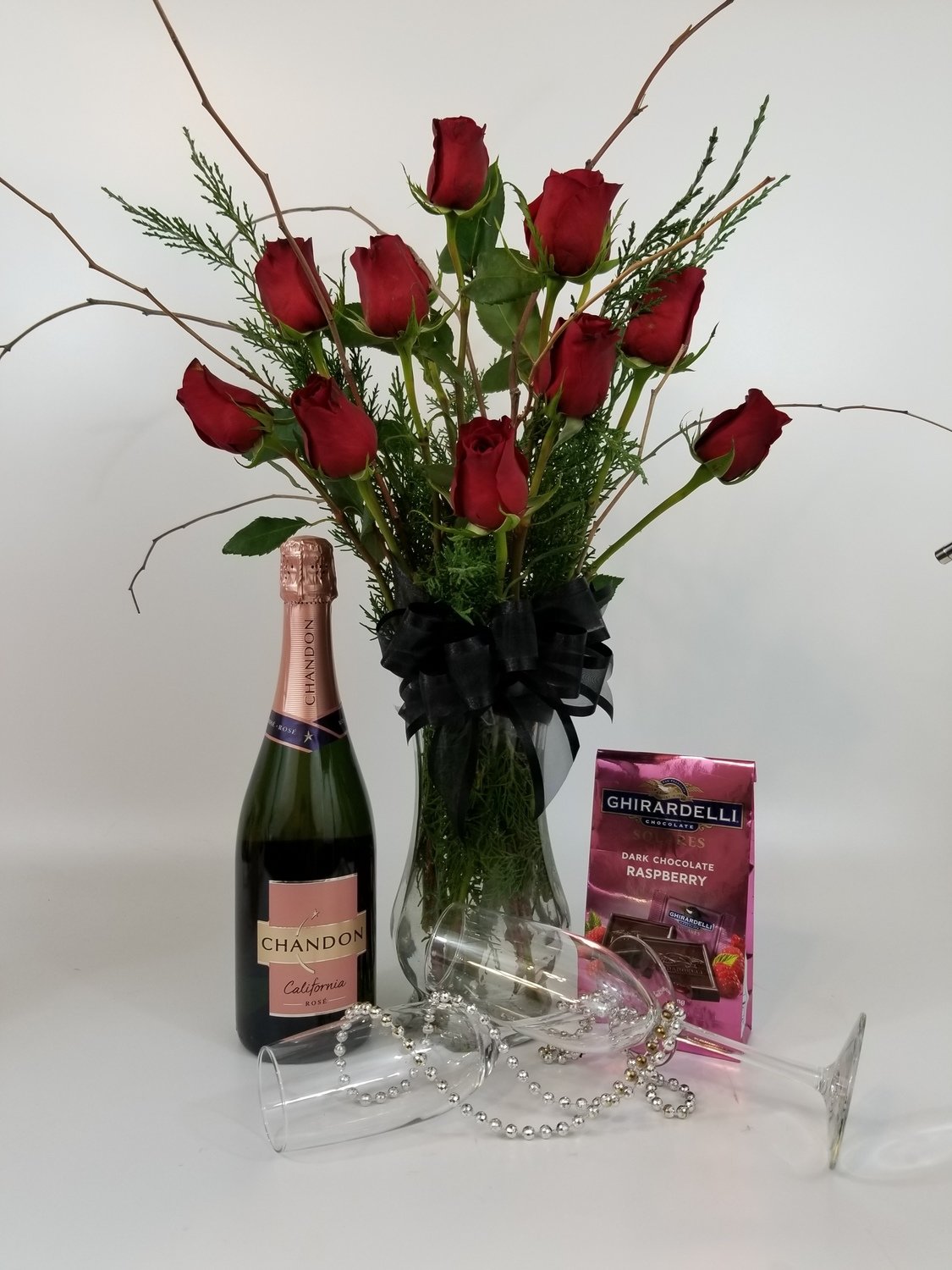 Roses with Rose Champagne and Chocolates Roses with Rose Champagne and Chocolates