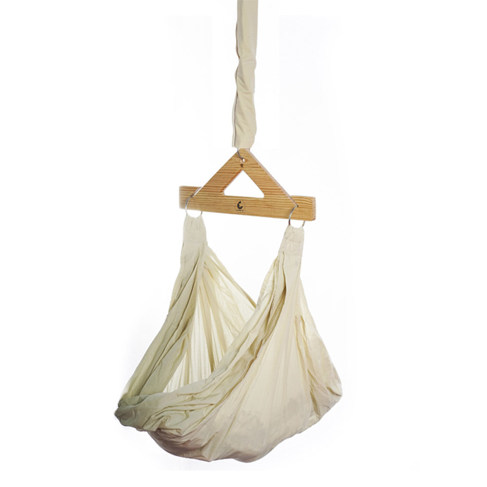 Cuddlycoo Baby Hammock Cradle Ceiling Hung Organic Cotton And Wood Beige