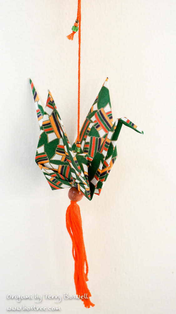 Origami Ornament For Car Or Christmas Tree Green Orange