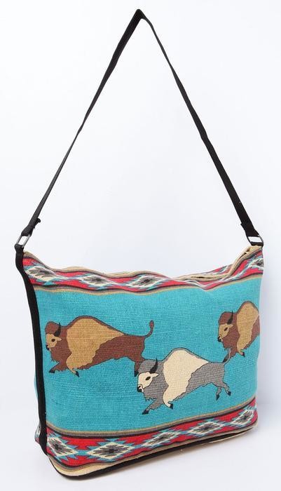 Cotton Stencil Bison Purse - Turquoise Cotton Stencil Bison Purse - Turquoise