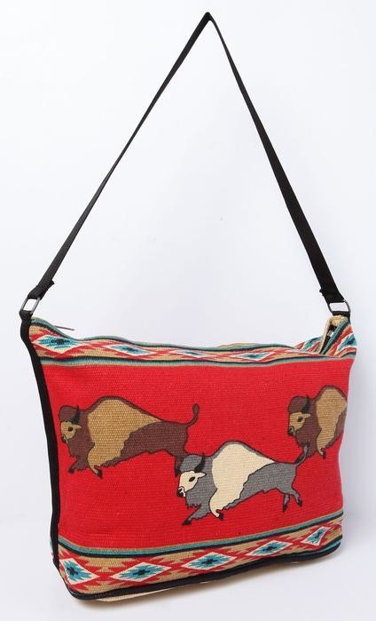 Cotton Stencil Bison Purse - Red Cotton Stencil Bison Purse - Red