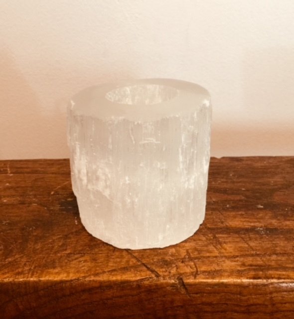 Selenite Tea Light Candle Holder (natural cylinder) 00268