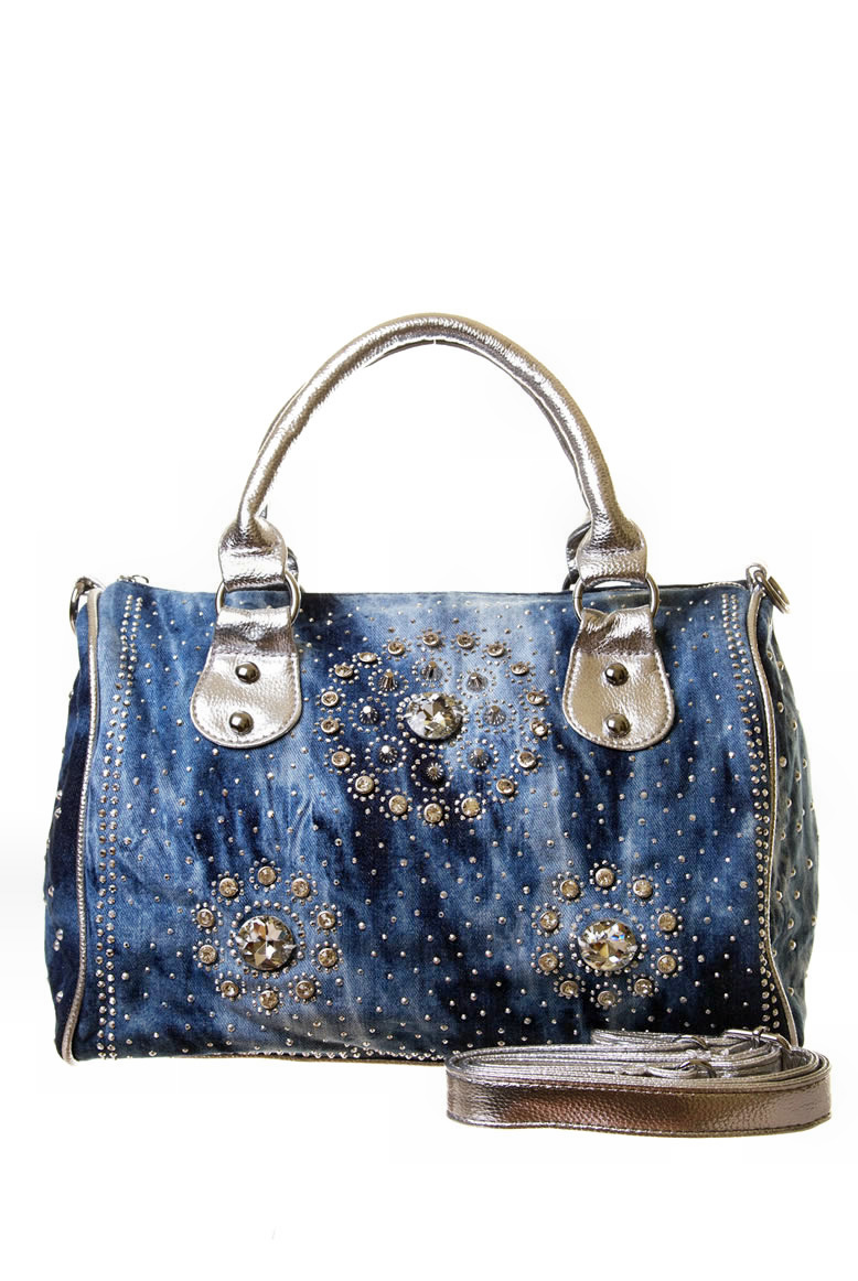 Rhinestone Studded Denim Handbag 000047