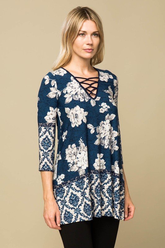 Blue Floral Tunic Top 00006438