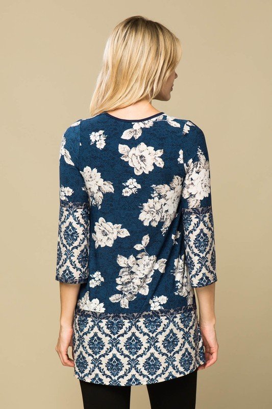 Blue Floral Tunic Top