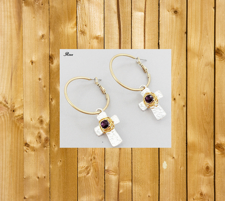 Amethyst Two-Tone Cross Earrings 5390071