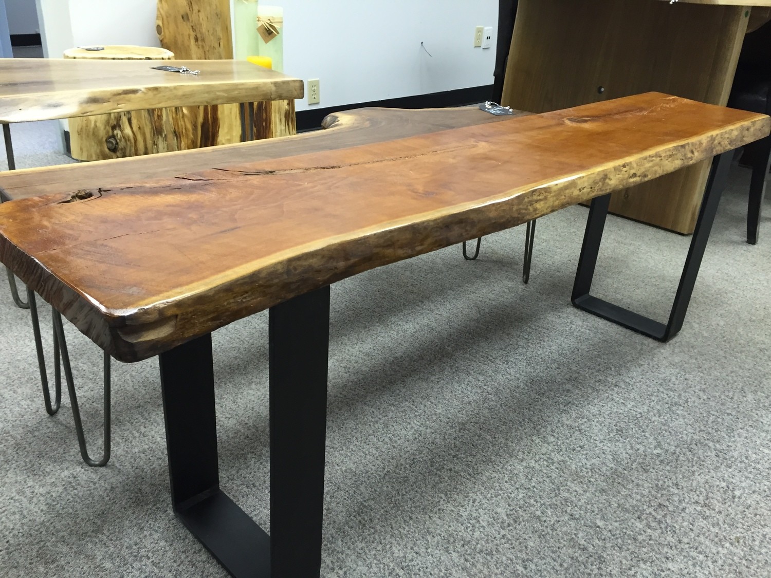 Live Edge Bench Or Coffee Table With Hairpin Legs Cherry Wood