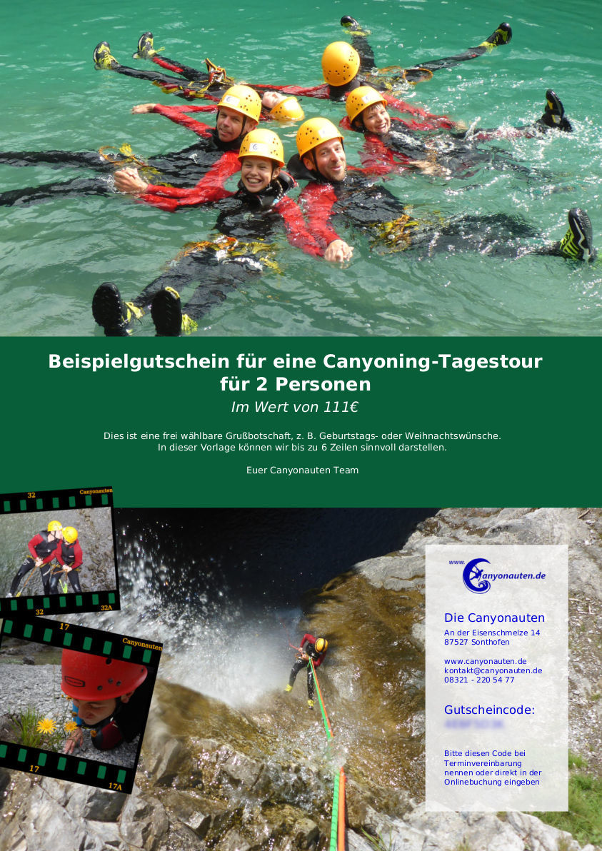 Gutschein Familiencanyoning