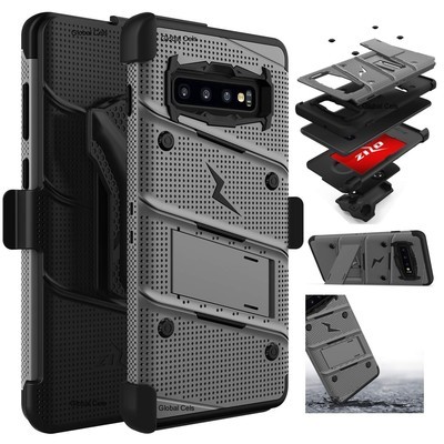 Case Galaxy S10 Plus c/ 2 parantes y tapa gancho Militar - Gris Negro Case Galaxy S10 Plus c/ 2 parantes y tapa gancho Militar - Gris Negro