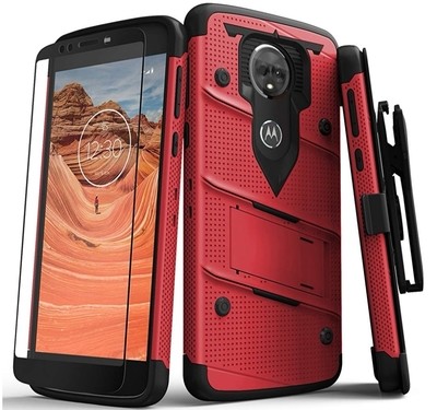 Case Moto E5 Plus c/ Vidrio Templado Rojo con Negro - Zizo Case Moto E5 Plus c/ Vidrio Templado Rojo con Negro - Zizo