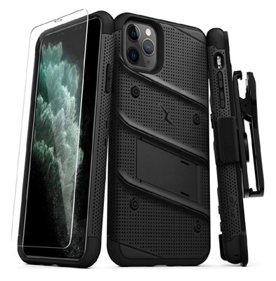 Case IPHONE 11 PRO MAX c/ Vidrio Templado c/ 2 parantes y Gancho para Correa - Negro Case IPHONE 11 PRO MAX c/ Vidrio Templado c/ 2 parantes y Gancho para Correa - Negro