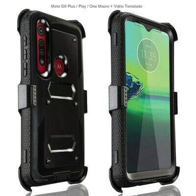 Case MOTO G8 PLUS / G8 PLAY / ONE MACRO c/ Vidrio Templado c/ Gancho para correa de 3 partes Case MOTO G8 PLUS / G8 PLAY / ONE MACRO c/ Vidrio Templado c/ Gancho para correa de 3 partes