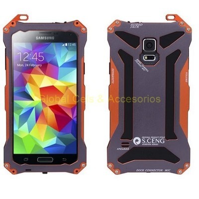 Case Funda Samsung Galaxy S5 Protector de Aluminio c/ Vidrio Temp Naranja Pardo Case Funda Samsung Galaxy S5 Protector de Aluminio c/ Vidrio Temp Naranja Pardo
