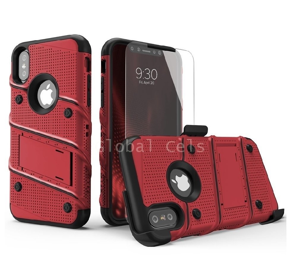 Case Iphone X Iphone 10 Carcasa con Vidrio Templado USA Rojo