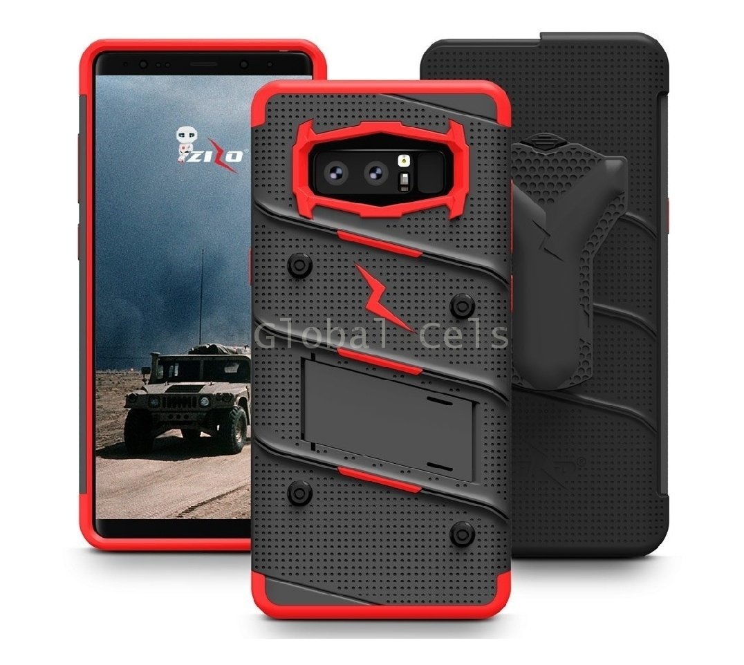 Case Galaxy Note 8 Zizo USA Extremo c/ Vidrio Glass Negro Rojo 00266