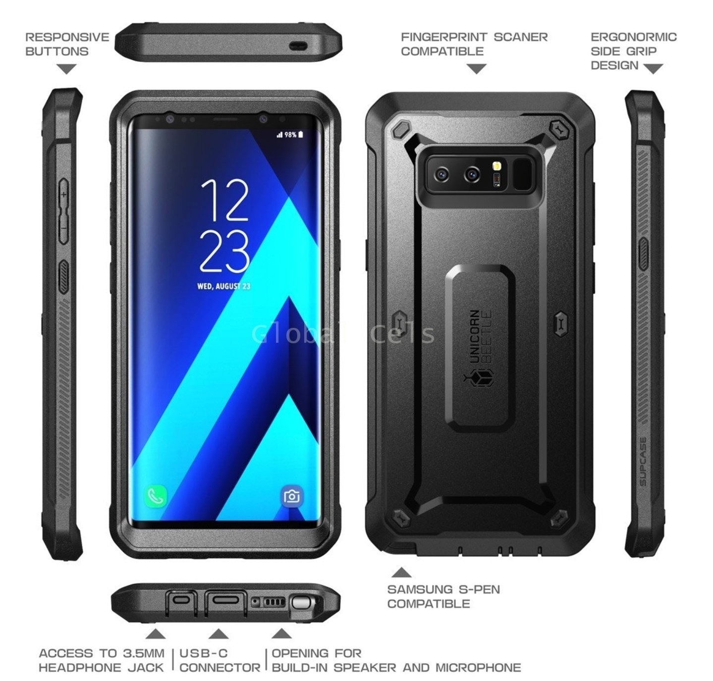 Case Protector Galaxy Note 8 Carcasa USA 360 c/ Mica c/ Gancho Parante