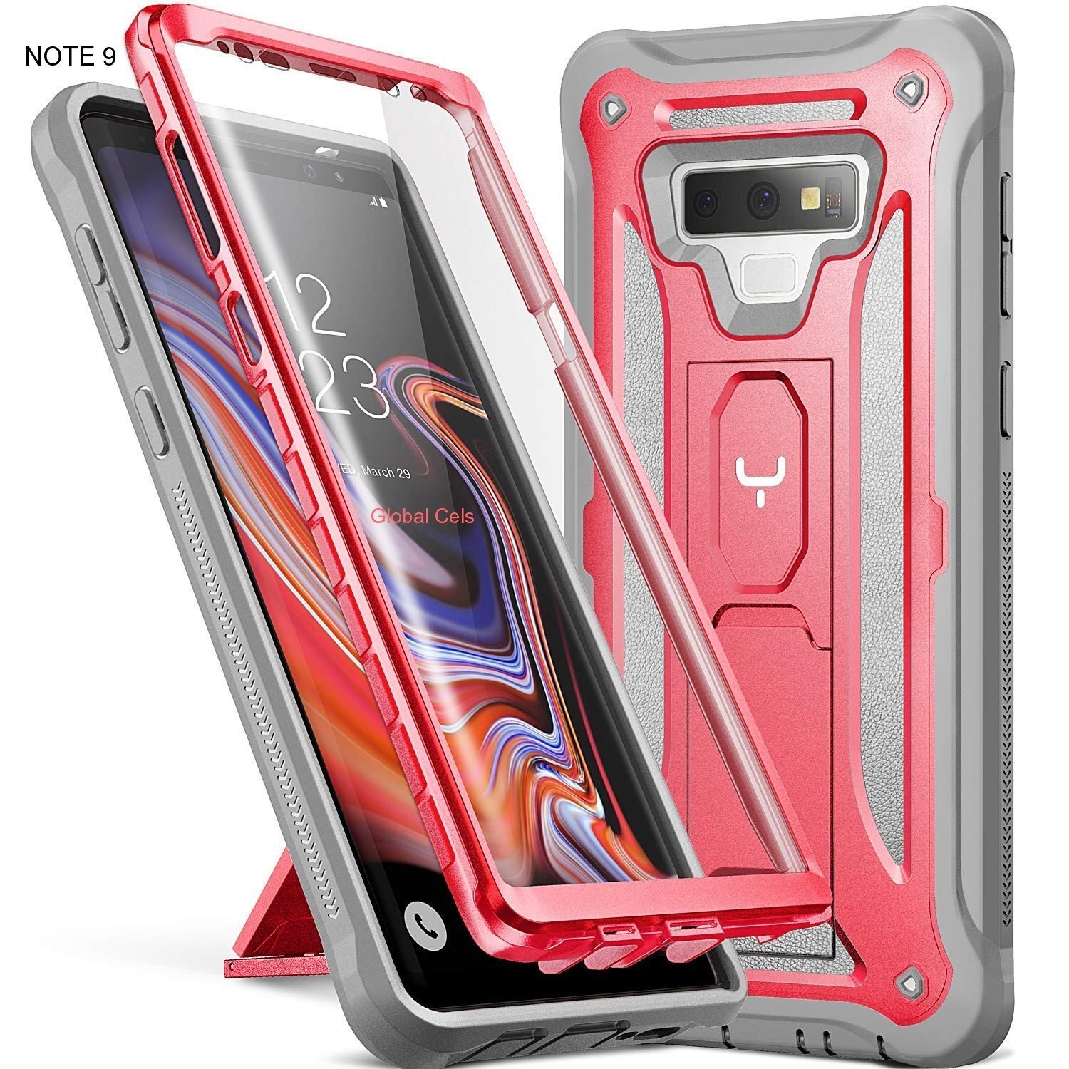 Case Galaxy Note 9 Rosado Funda 360 c/ Mica c/ Parador Vertical Horizontal