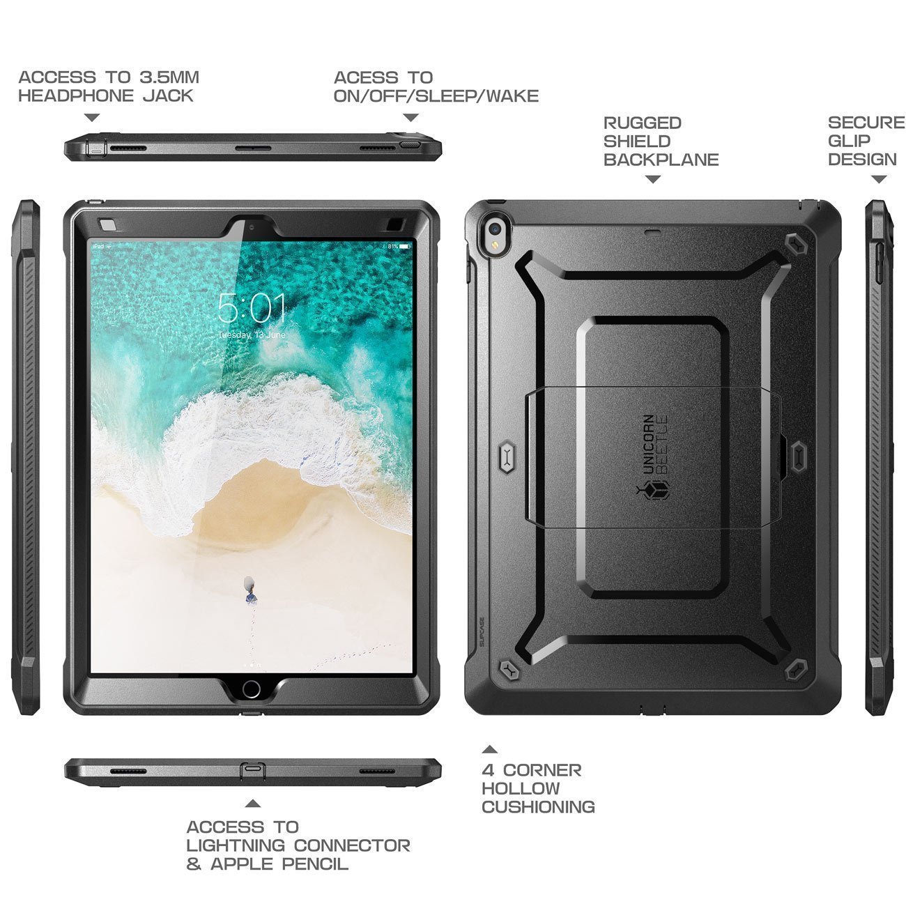 Case Ipad 9,7" Ipad 5 IPad 6 Ipad 2017 2018 Supcase color Negro