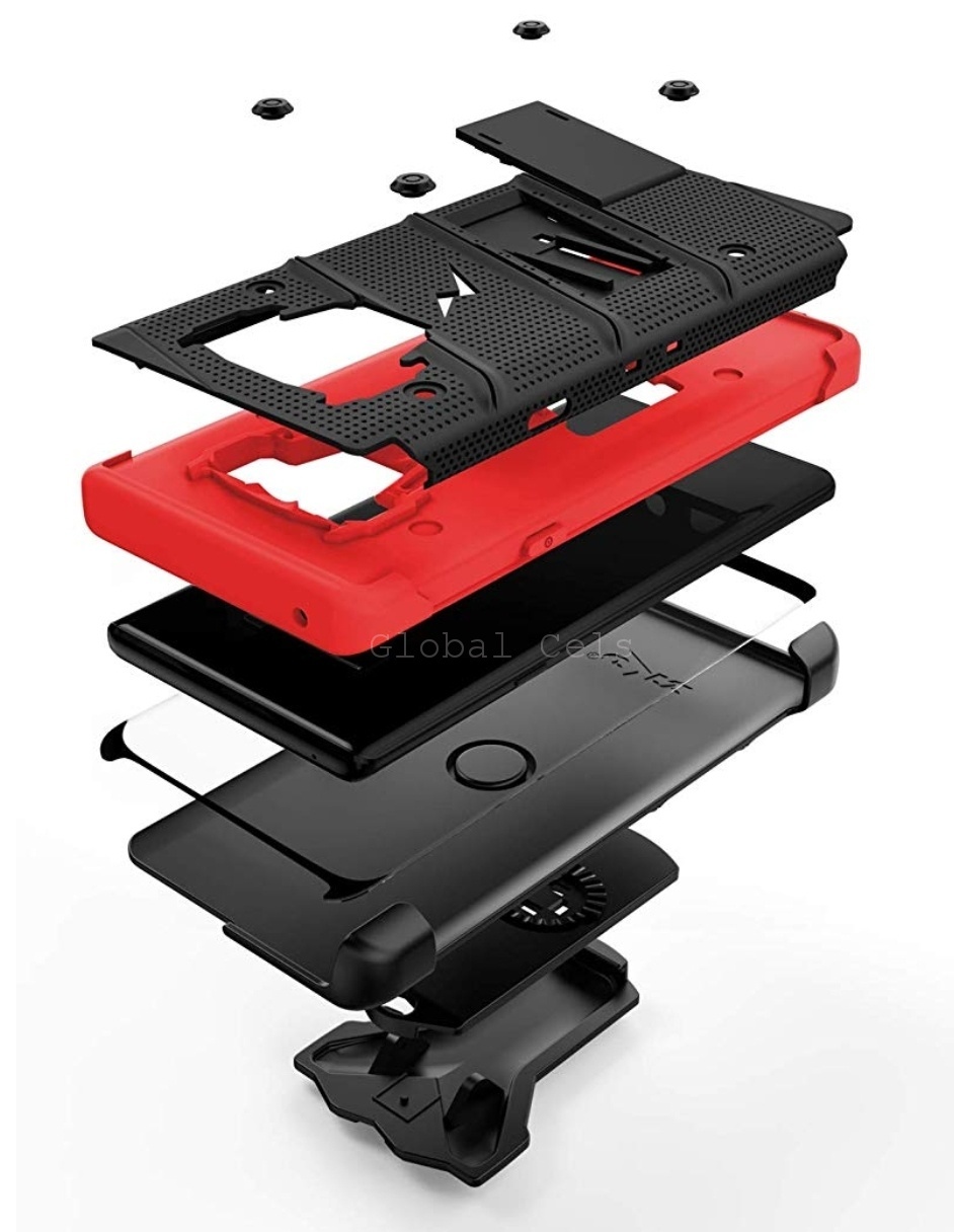 Case Galaxy Note 9 Negro con Rojo Zizo Z-bold c/ Vidrio Templado c/ Gancho c/ 2 parantes