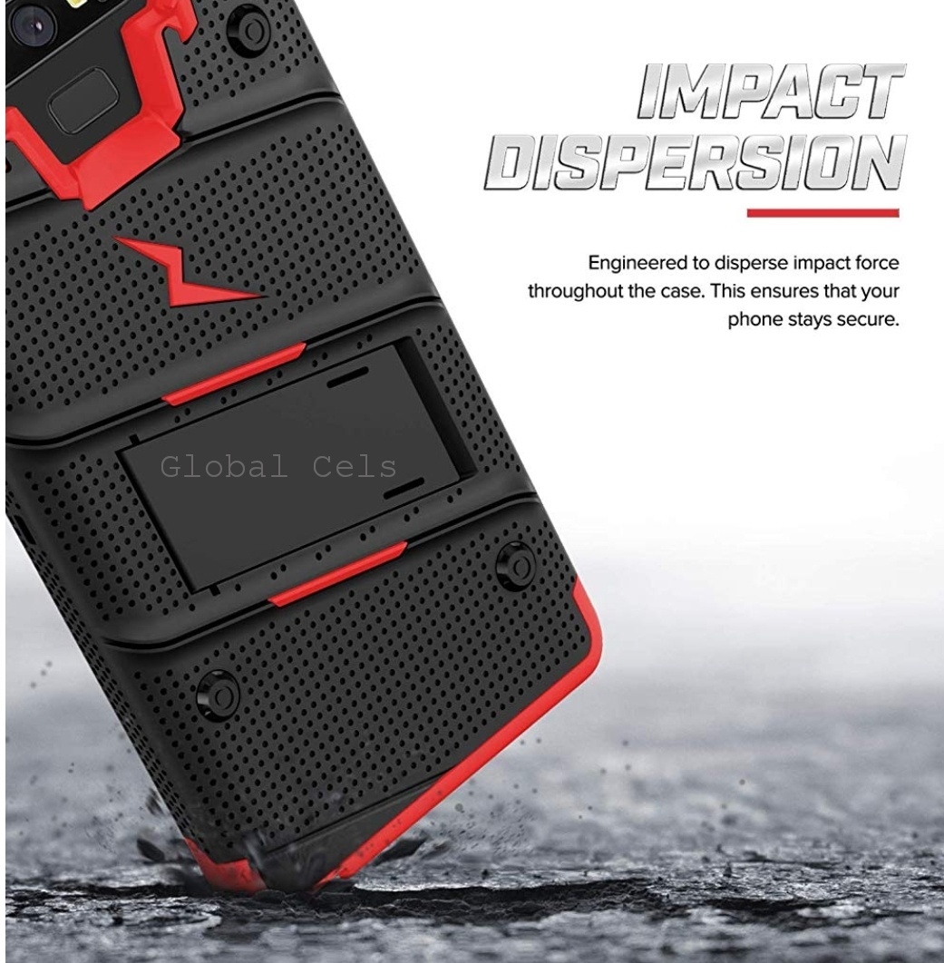 Case Galaxy Note 9 Negro con Rojo Zizo Z-bold c/ Vidrio Templado c/ Gancho c/ 2 parantes
