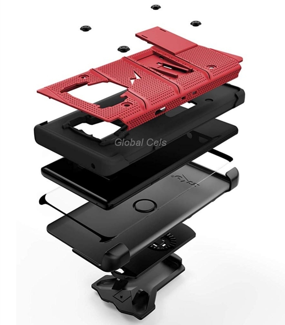 Case Galaxy Note 9 Rojo con Negro Zizo Bold c/ Vidrio Glass c/ Gancho c/ Parante Inclinable