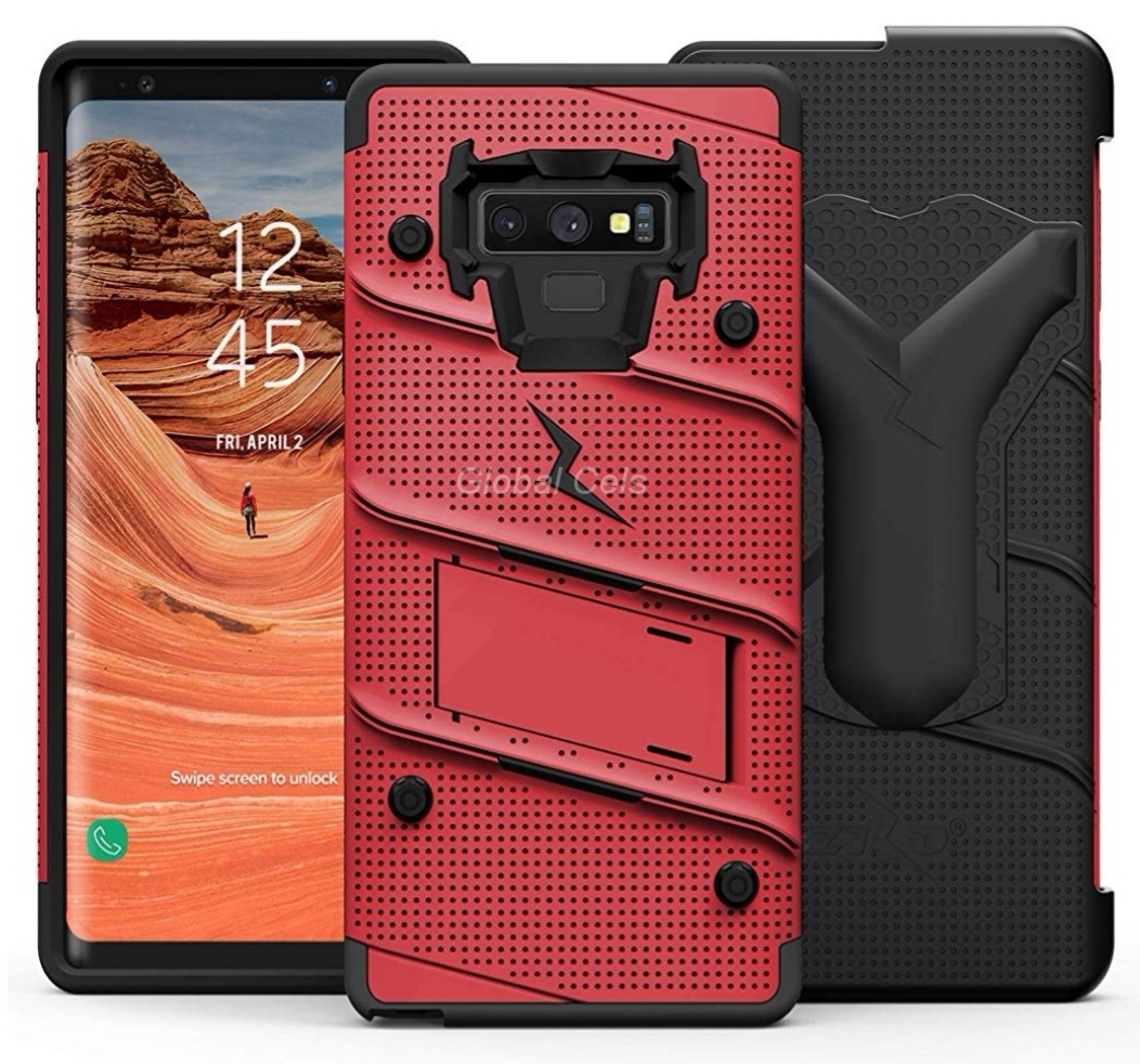 Case Galaxy Note 9 Rojo con Negro Zizo Bold c/ Vidrio Glass c/ Gancho c/ Parante Inclinable