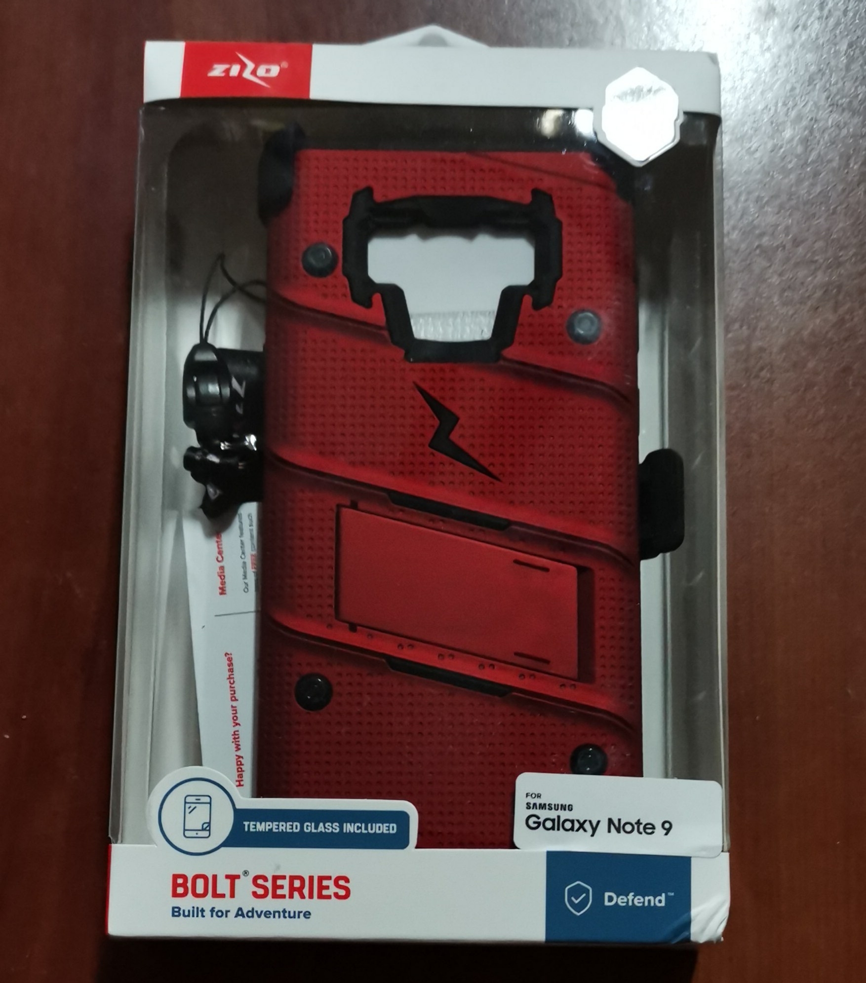 Case Galaxy Note 9 Rojo con Negro Zizo Bold c/ Vidrio Glass c/ Gancho c/ Parante Inclinable