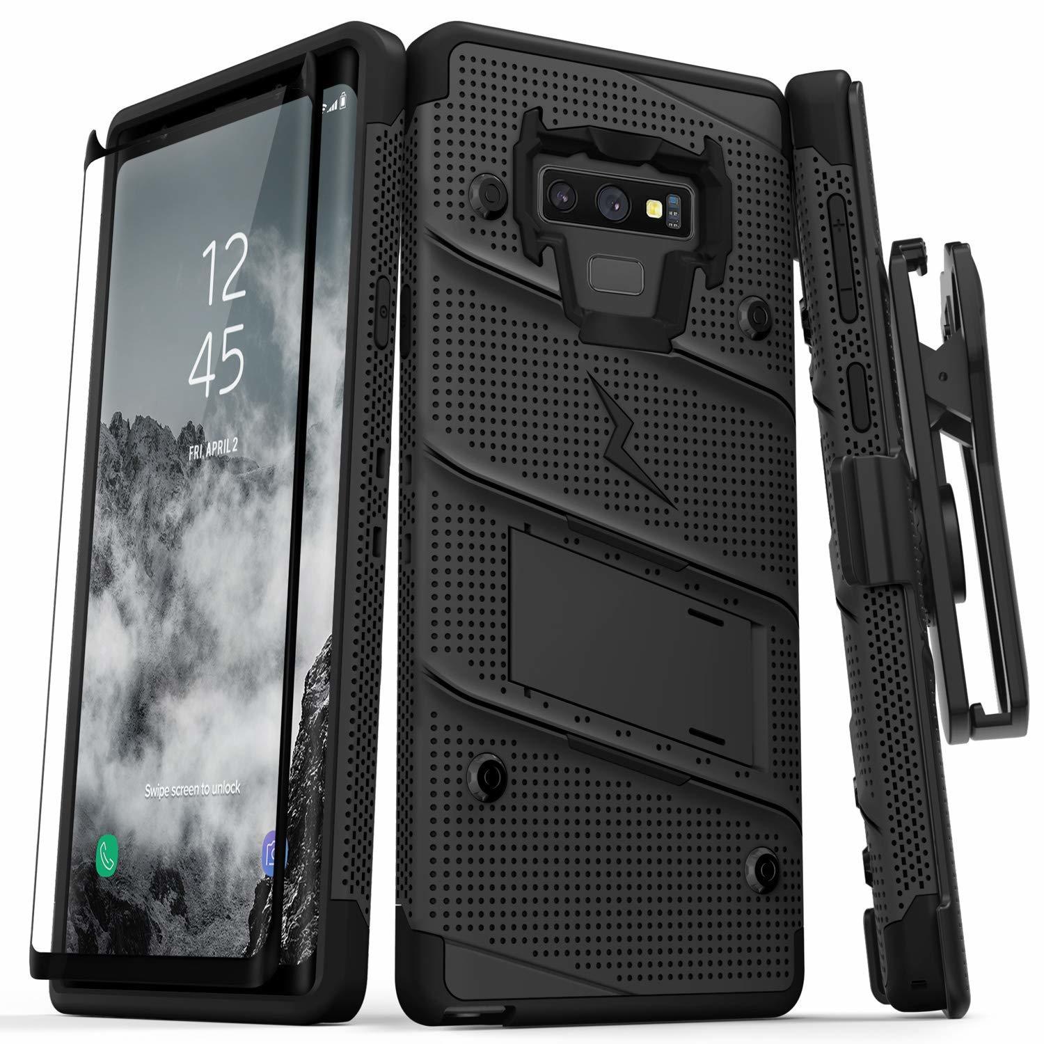 Case Galaxy Note 9 Negros c/ Vidrio Templado c/ Gancho c/ 2 parantes Zizo Z-bold 00347