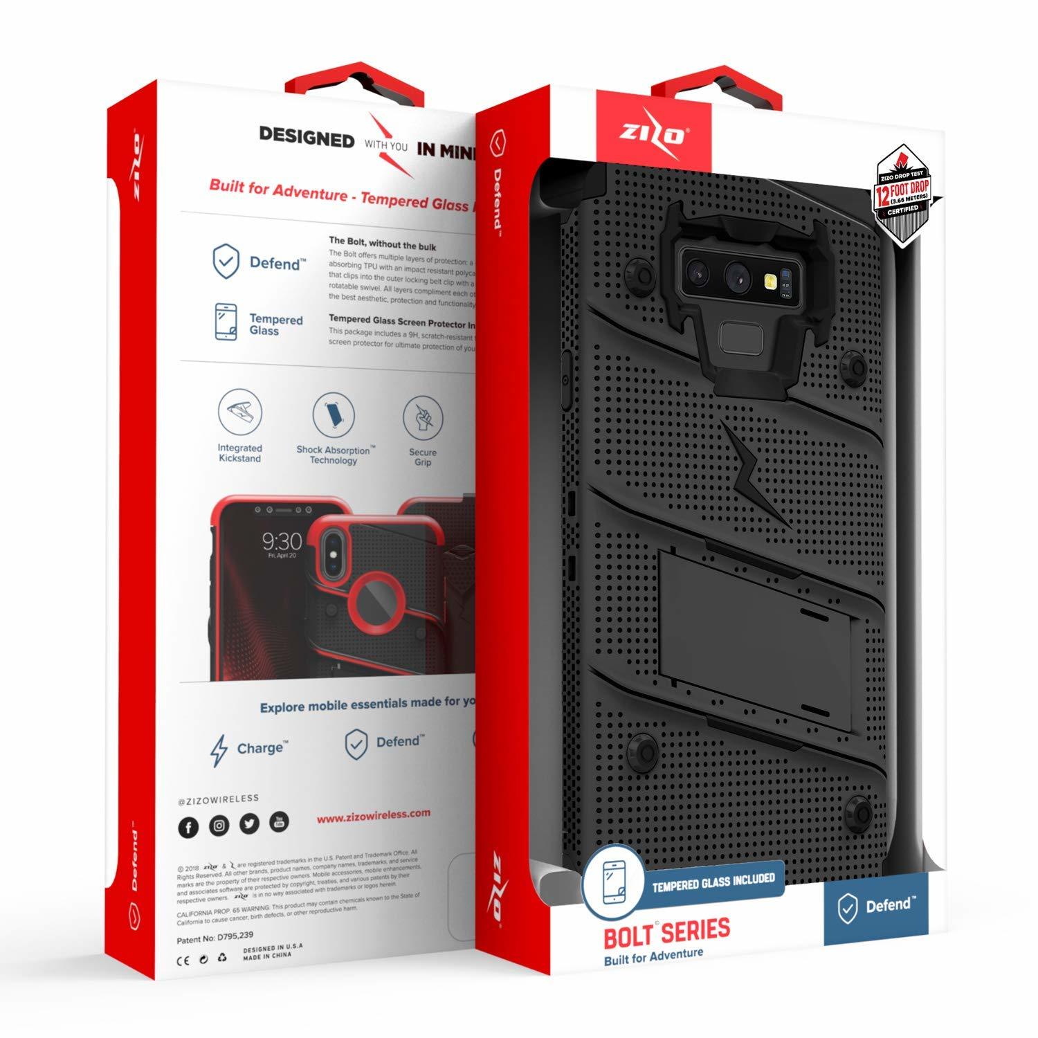Case Galaxy Note 9 Negros c/ Vidrio Templado c/ Gancho c/ 2 parantes Zizo Z-bold