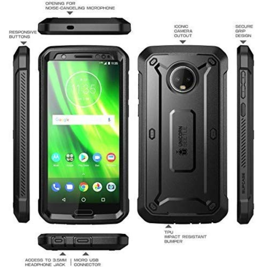 Case Funda Moto G6 Normal Supcase de Alta Protección c/ Mica c/ Gancho