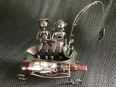 Nuts & Bolts - Fishing Couple In Boat Wine Bottle Holder