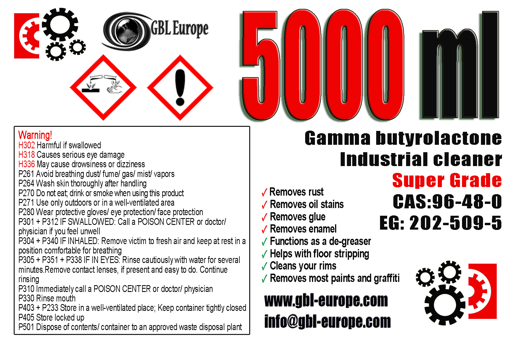 Industrial Cleaner 5.000 ml Super Grade Quality Canister 002201 HS Code 29322020